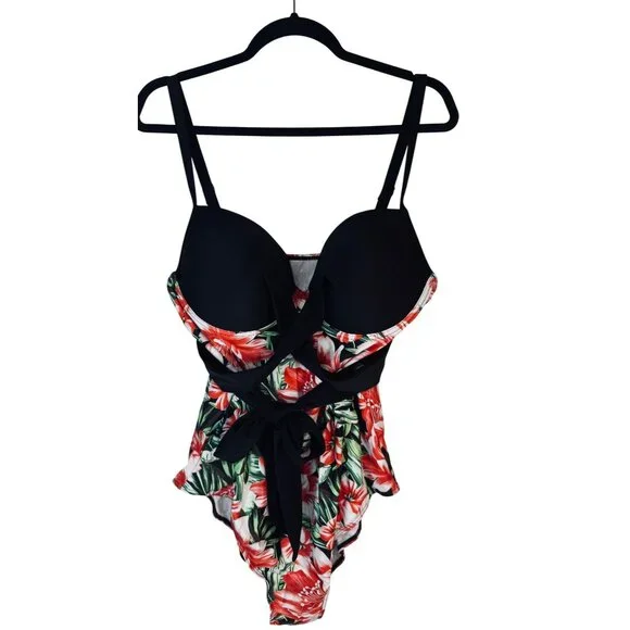 NEW 2XL Vibrant Plus Size Tropical Print Summer Vacay Trendy One Piece Swimsuit - Picture 3 of 11
